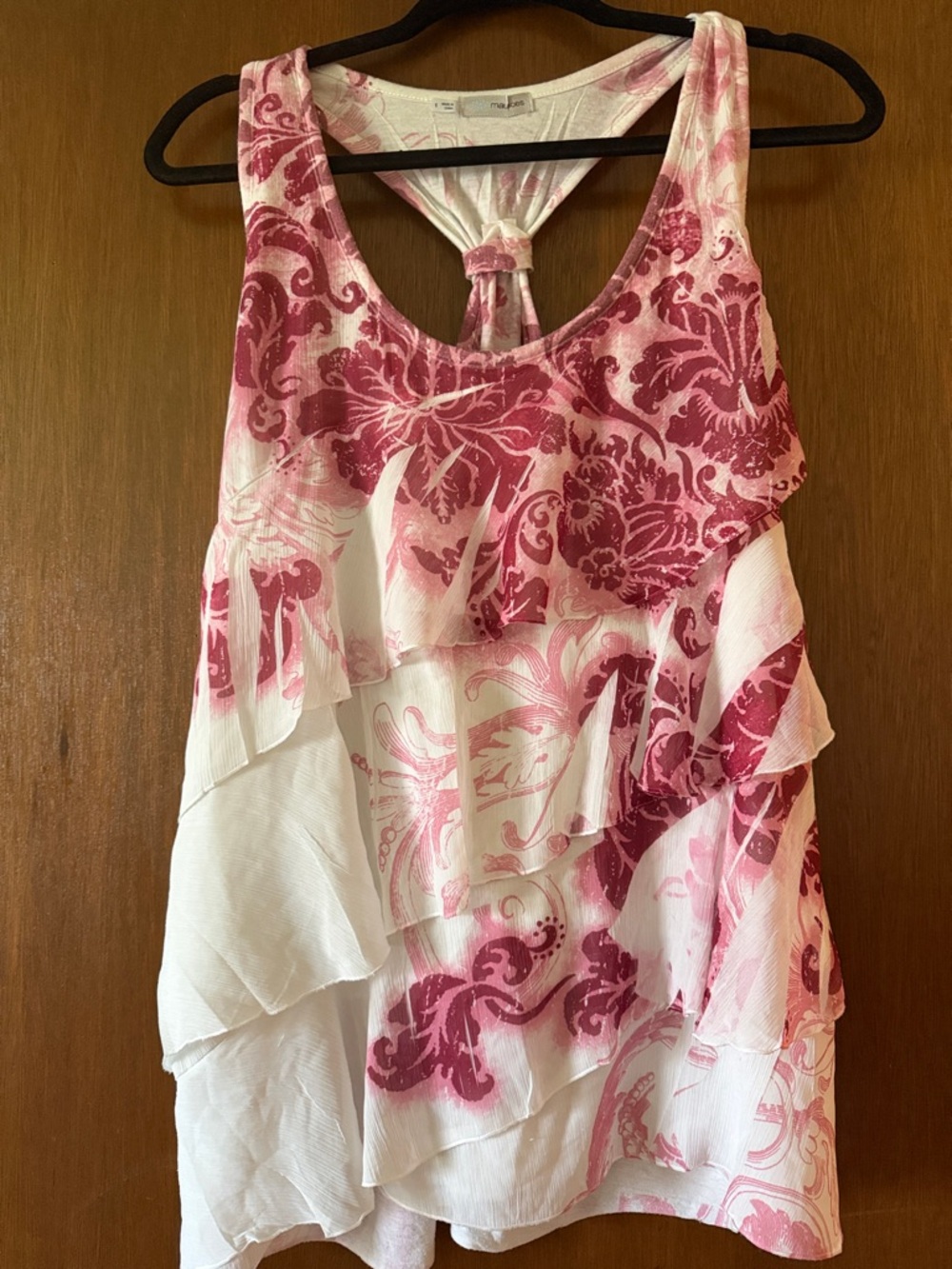 Maurices White and Pink Floral Ruffle Tank